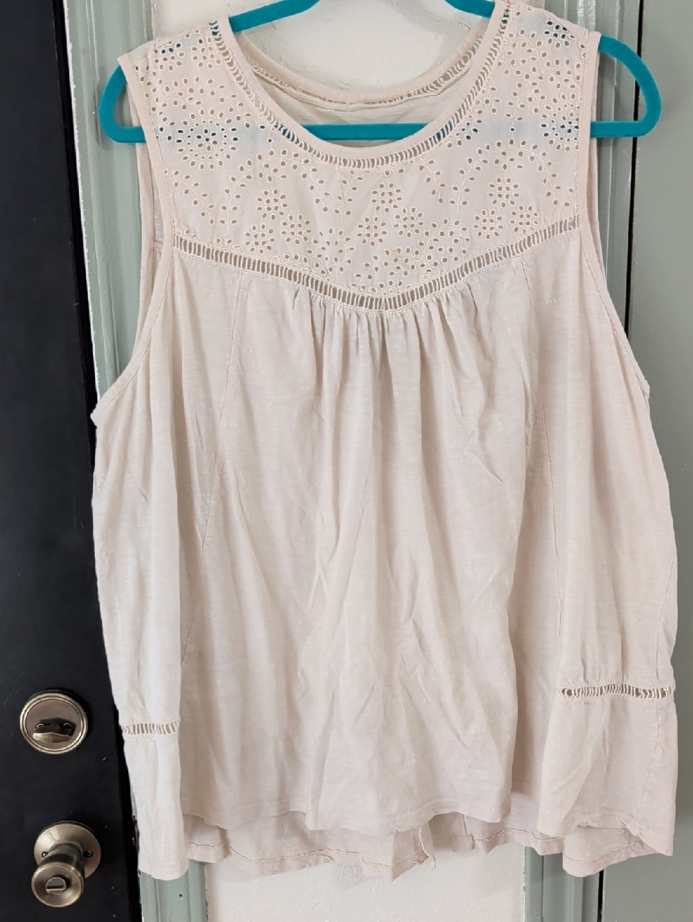 Sonoma Cream Eyelet Yoke Sleeveless Tank